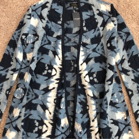 Lucky Brand Blue Blanket Fringe Cardigan Sweater - Picture 7 of 9